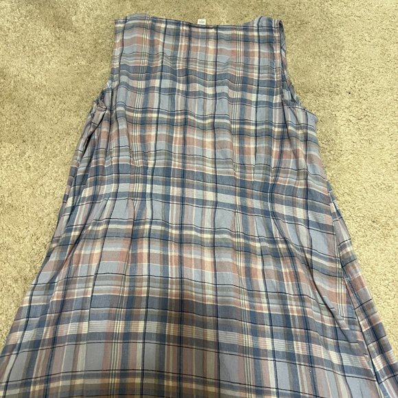 J. Jill Love Linen Dress Size Small Plaid Pink Blue Sleeveless Midi V Neck Shift - Picture 6 of 10